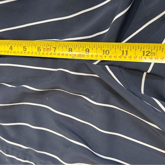 H&M Striped Ankle Trousers Size 6 Stetch Waist Lightweight Flowy Navy Blue White - Picture 7 of 8